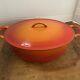 Vtg Descoware Flamme Émail Orange Cocotte Ovale En Fonte Belgique