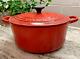 Vtg Le Creuset #22 Cerise Cocotte En Fonte émaillée Avec Couvercle 3.5 Qt Vgc