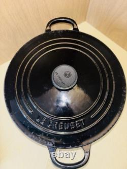 VTG Le Creuset #22 Faitout en fonte émaillée noire avec couvercle 3,5 quarts France