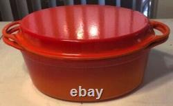 VTG Le Creuset Cocotte Ovale en Fonte 33 Poêle à Griller Couvercle ROUGE 8 Quart
