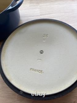 Vieux Le Creuset #26 5,5qt Quart Cocotte Bleue Avec Couvercle D'occasion
