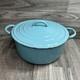 Vintage 1950's Le Creuset Bleu Oeuf De Rouge-gorge Turquoise 2.5 Qt Casserole Avec Couvercle