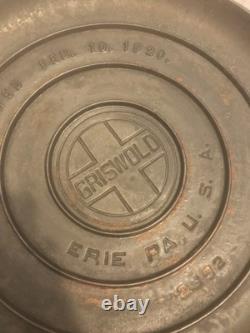 Vintage Griswold Erie PA 1920 No. 9 Casserole en fonte Tite Top Dutch Oven 834B avec couvercle