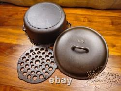 Vollrath #8 Faitout en fonte vintage restauré 3 pièces (base, trépied, couvercle)