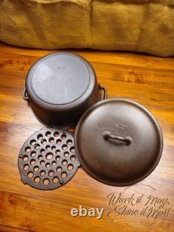 Vollrath #8 Faitout en fonte vintage restauré 3 pièces (base, trépied, couvercle)