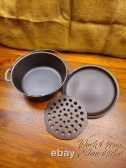 Vollrath #8 Faitout en fonte vintage restauré 3 pièces (base, trépied, couvercle)