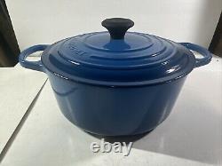 Vtg Le Creuset #26 5.5qt Bleu Émail Fonte Cocotte France