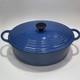 Vtg Le Creuset Cocotte Ovale En Fonte émaillée Bleue Avec Couvercle D'occasion
