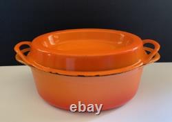 Vtg Le Creuset Cousances Doufeu #12 Casserole Avec Couvercle Orange Flamme Émaillé