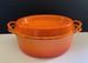 Vtg Le Creuset Cousances Doufeu #12 Casserole Avec Couvercle Orange Flamme Émaillé