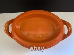 Vtg Le Creuset Cousances Doufeu #12 Casserole Avec Couvercle Orange Flamme Émaillé