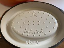 Vtg Le Creuset Cousances Doufeu #12 Casserole Avec Couvercle Orange Flamme Émaillé