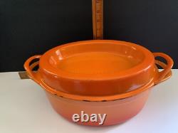 Vtg Le Creuset Cousances Doufeu #12 Casserole Avec Couvercle Orange Flamme Émaillé