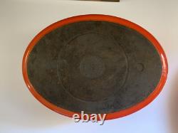 Vtg Le Creuset Cousances Doufeu #12 Casserole Avec Couvercle Orange Flamme Émaillé