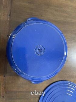 Vtg Le Creuset n ° 26 5.5qt Cocotte en fonte émaillée bleu cobalt France